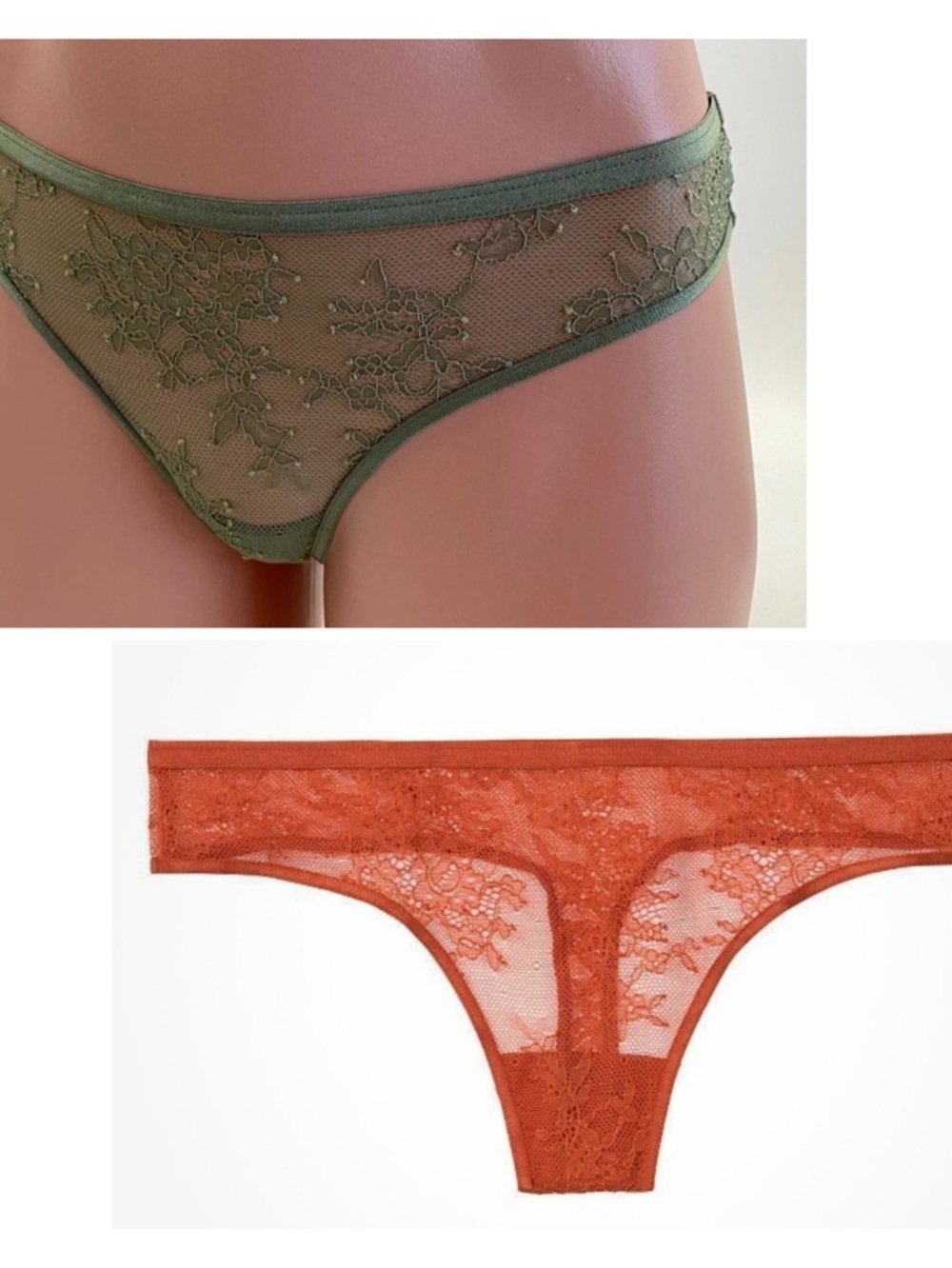 NEW!! Ladies Lace Victorias Secret Intimates Set - Orange and Green thongs